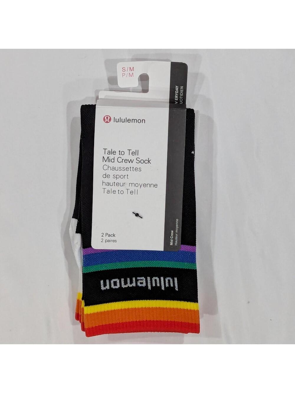 Lululemon Tale to Tell Mid Crew Sock 2 Pack Rainbow Pride Black S/M NWT $28 MSRP - Picture 3 of 5